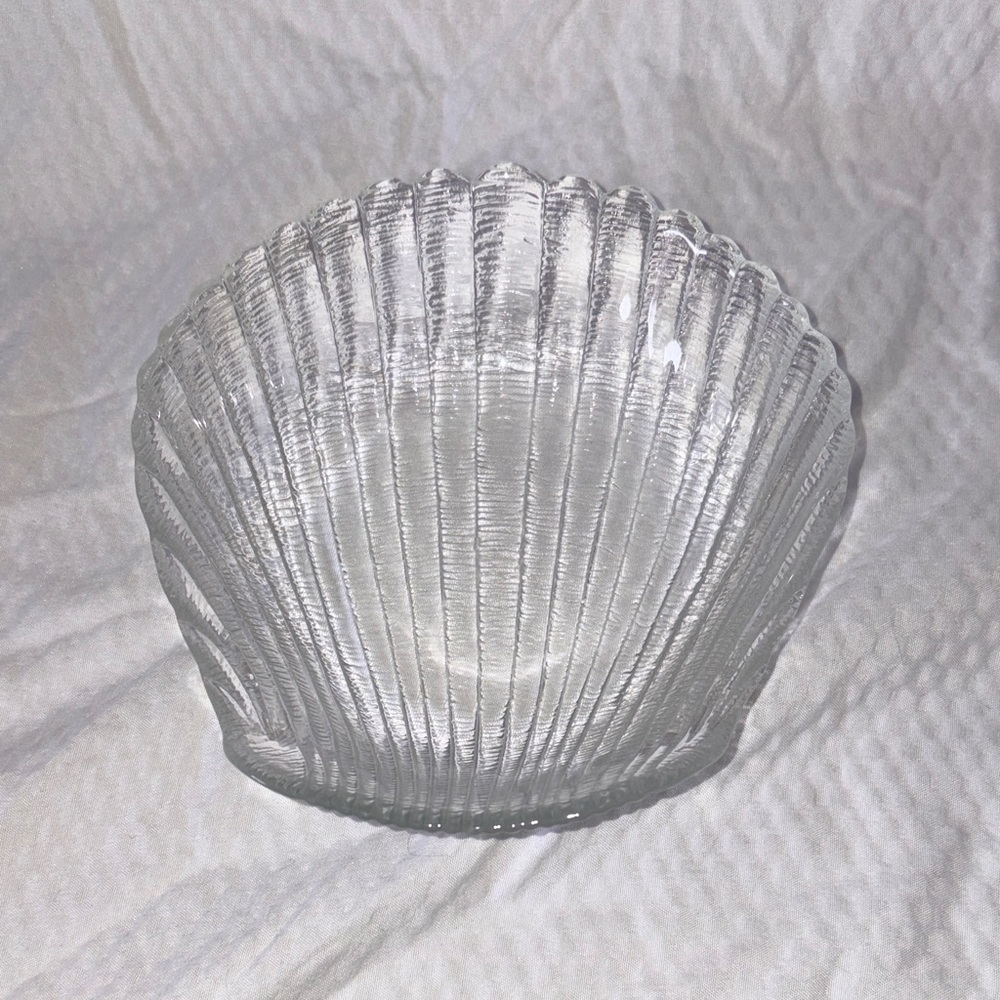 Glass Shell Etched Clear Bowl for Trinkets or Decor